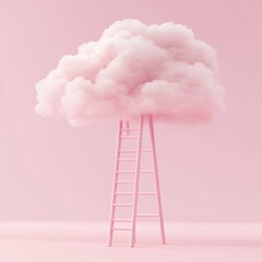 Step ladder leading to clouds . Growth, future, development concept. Minimal pink compostition., Generative AI