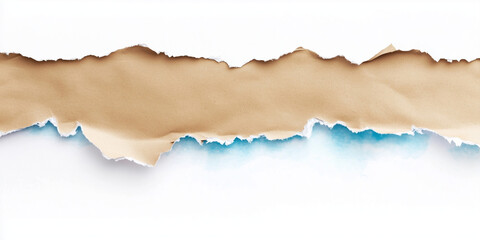Obraz premium light brown paper edge ripped torn white flat background isolated 