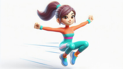 Dynamic girl performing an action in a bright environment cartoon style animation