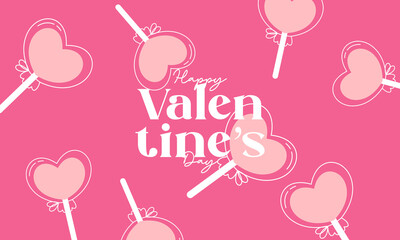 Flat Hand Drawn Cute Lovely Valentine's Day Background Concept. Flat Lay Concept with Pink and Red Valentine's Elements. Design for wallpaper, greeting cards, wrapping paper, and postcards.
