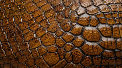 Detailed close up of rough brown reptile skin pattern with scale texture