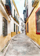 Fototapeta premium watercolor illustration of streets of andalucia