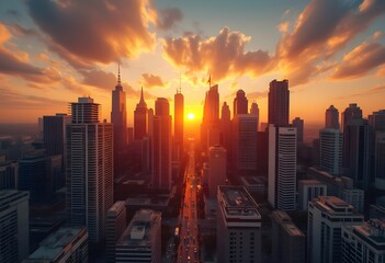 Fototapeta premium Urban Skyline with Time-Lapse Sunrise and Sunset