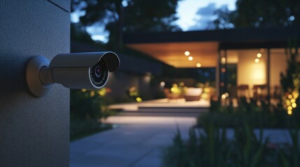 Security Camera Monitoring a Modern Home at Night