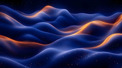 Obraz premium Glowing Blue and Gold Abstract Waves with Sparkling Particles