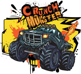 Monster Track car typography print. Off road truck illustration. Vector illustration, boys background For print, baby clothes, t shirt, child or posters © SokolArtStudio