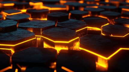Fototapeta premium Hexagon Pattern with Glowing Orange Lines