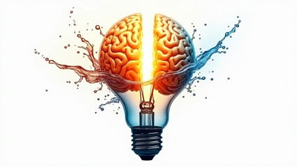 Fototapeta premium Creative Brain Light Bulb Exploding with Innovation and Colorful Energy