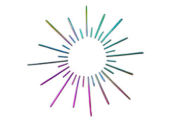 Obraz premium 3D render holographic chrome Y2K element, isolated background. Liquid metal, colorful, rainbow colored sunburst, colored lines, vibrant.