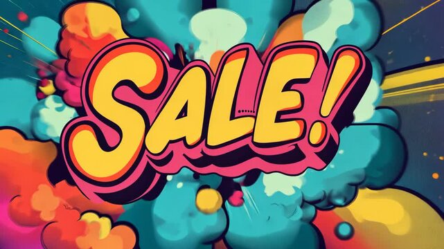 Pop art Sale text. Colorful background in pop art retro comic style. Pop art animation video.