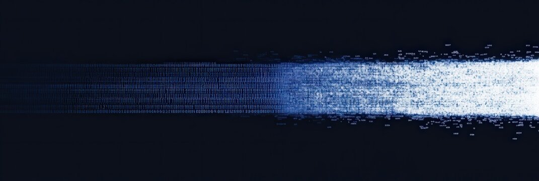 Data stream, fast motion, digital flow, dark background, website banner