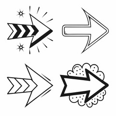 Four Hand-Drawn Arrow Designs Pointing Right for Navigation or Directional Business Purposes