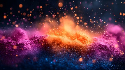 Obraz premium A close-up of colorful powders being thrown into the air during a lively Holi celebration in India