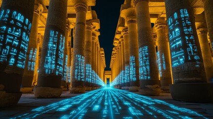 Ancient Egypt Meets Future Tech Luxor Temple s Majestic Columns in Digital Network Style