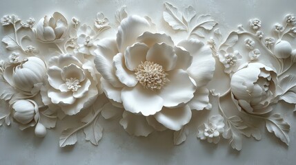 Elegant White Floral Ornament Wallpaper with Intricate Details, Perfect for Sophisticated Interior Design and Home Decoration Ideas