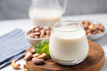 Allergy free lactose free cashew homemade milk in glass