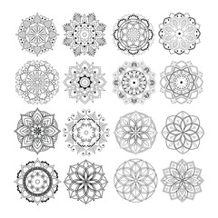 Big vector mandala design set.  Easy Mandala Black and White Outline. Simple mandala design for coloring 