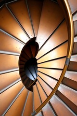Abstract spiral staircase, wood, light.