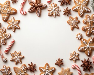 Festive Gingerbread Cookies and Holiday Treats Arranged with Decorative Elements for a Joyful Christmas Celebration and Winter Gathering