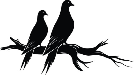 Fototapeta premium Two silhouettes of birds stands on a tree branch