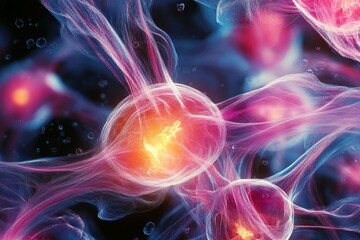 Obraz premium Colorful Artistic Rendering of Interconnected Neural Network, Synapses, and Nerve Cells