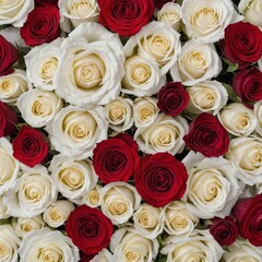 Obraz premium A vibrant display of red and white roses radiating outward in a circular pattern on a white background.