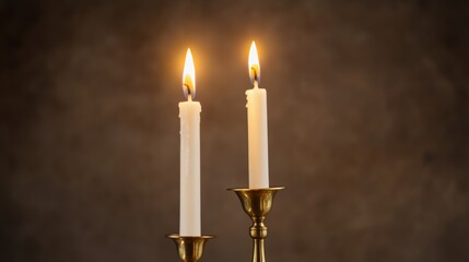 Lit Candles on Brass Candelabra, Dark Background -  Moody/Dark Back.