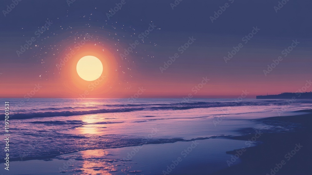 Aufkleber vibrant sunset over calm ocean waters with space for text overlay. generative ai