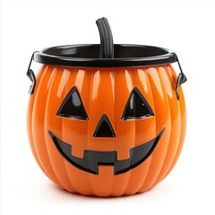 Festive Orange Halloween Pumpkin Bucket with Grinning Face Perfect for Trick-or-Treating, Party Decor, and Seasonal Celebrations in Autumn Season
