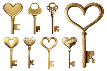 Love keys, PNG set on transparent background