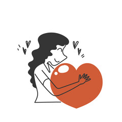 doodle woman hug love heart shaped