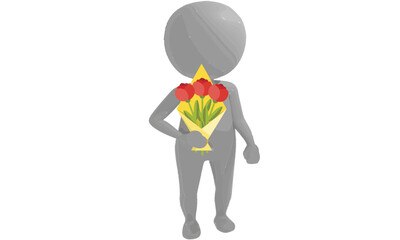 3d man holding a flower