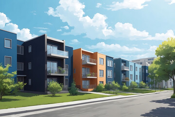 Obraz premium マンション、アパートの建築イラスト、ベクターイラスト