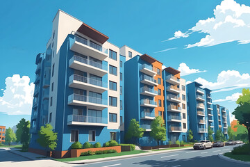 マンション、アパートの建築イラスト、ベクターイラスト