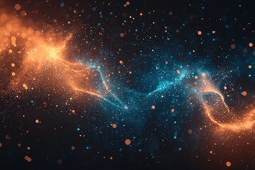 Fototapeta premium Abstract Energy Flow, Blue Orange Sparkles, Dark Background, Digital Art, Website Design