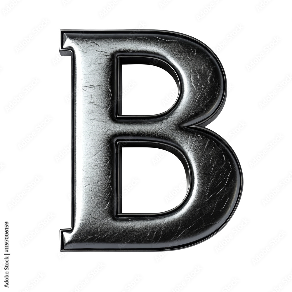 Aufkleber a three dimensional rendering of the uppercase letter b with a dark metallic leather texture against