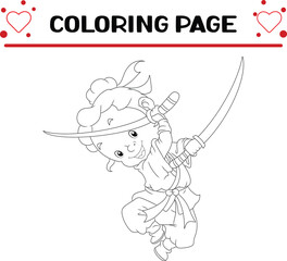 samurai girl playing twin katana sword coloring page for kids
