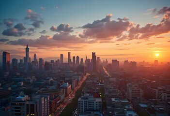 Fototapeta premium Urban Skyline in Time-Lapse: Sunrise to Sunset