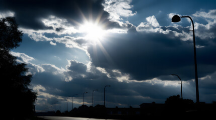 a street light and a street lamp in the dark