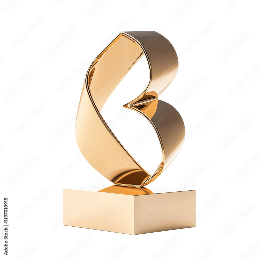 Poster a polished gold abstract sculpture rests atop a simple square base showcasing a modern and elegant d