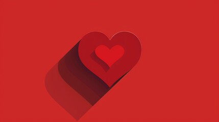 A layered red heart with a shadow on a red background.
