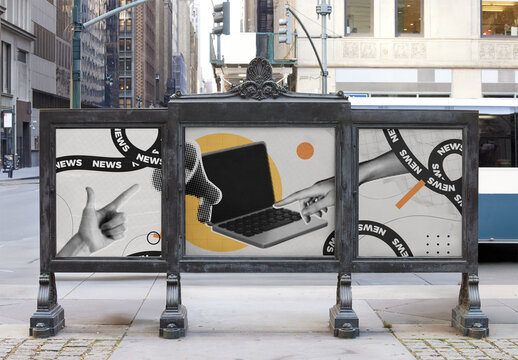Urban Design Boards Stand Empty in New York City. 1 full design split across the 3 panels