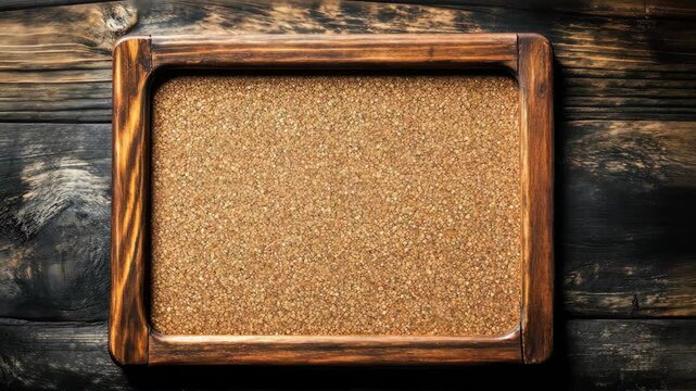 Unique wooden framed corkboard ready for notes and reminders in a rustic setting