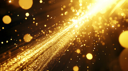 Obraz premium Dazzling golden glitter trail, sparkling bokeh lights, luxurious background perfect for celebrations, awards, or luxury product promotions.