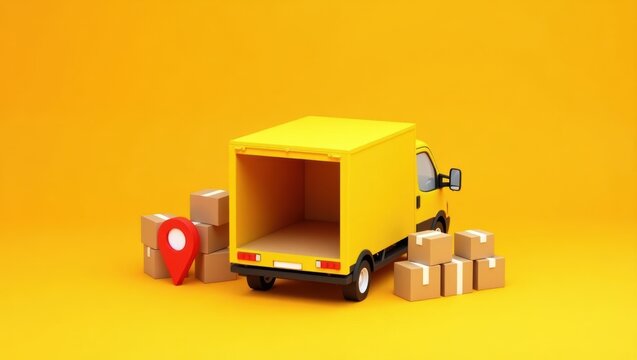 Vibrant Yellow Delivery Truck with Open Door