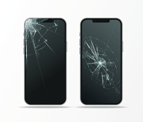 broken display in mobile phone, cracked glass