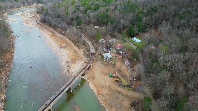 4K Aerial Drone Video of Flood Damage on Nolichucky River in Erwin, TN Caused by Hurricane Helene (2024)