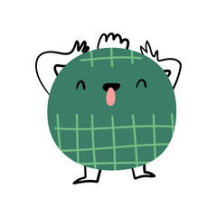 Playful circle personage arms and legs showing tongue. Vector cartoon character, sticker or i, isolated geometric shape mascot, funny expression for social media emotions packages