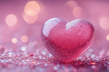 Obraz premium Pink love heart on glossy background