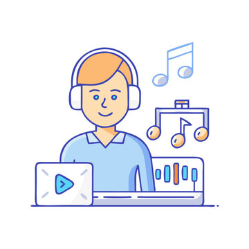 man wearing headphones listening music clip art preview